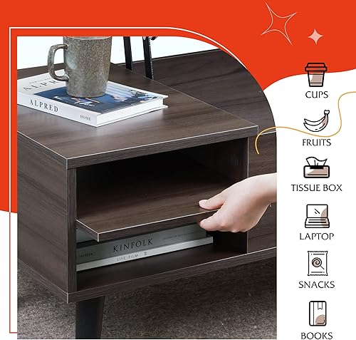 Miniatura 13 de WLIVE Mesa auxiliar de madera con compartimento oculto y estante de almacenamiento ajustable, mesa de comedor para el hogar, sala de estar, oficina,