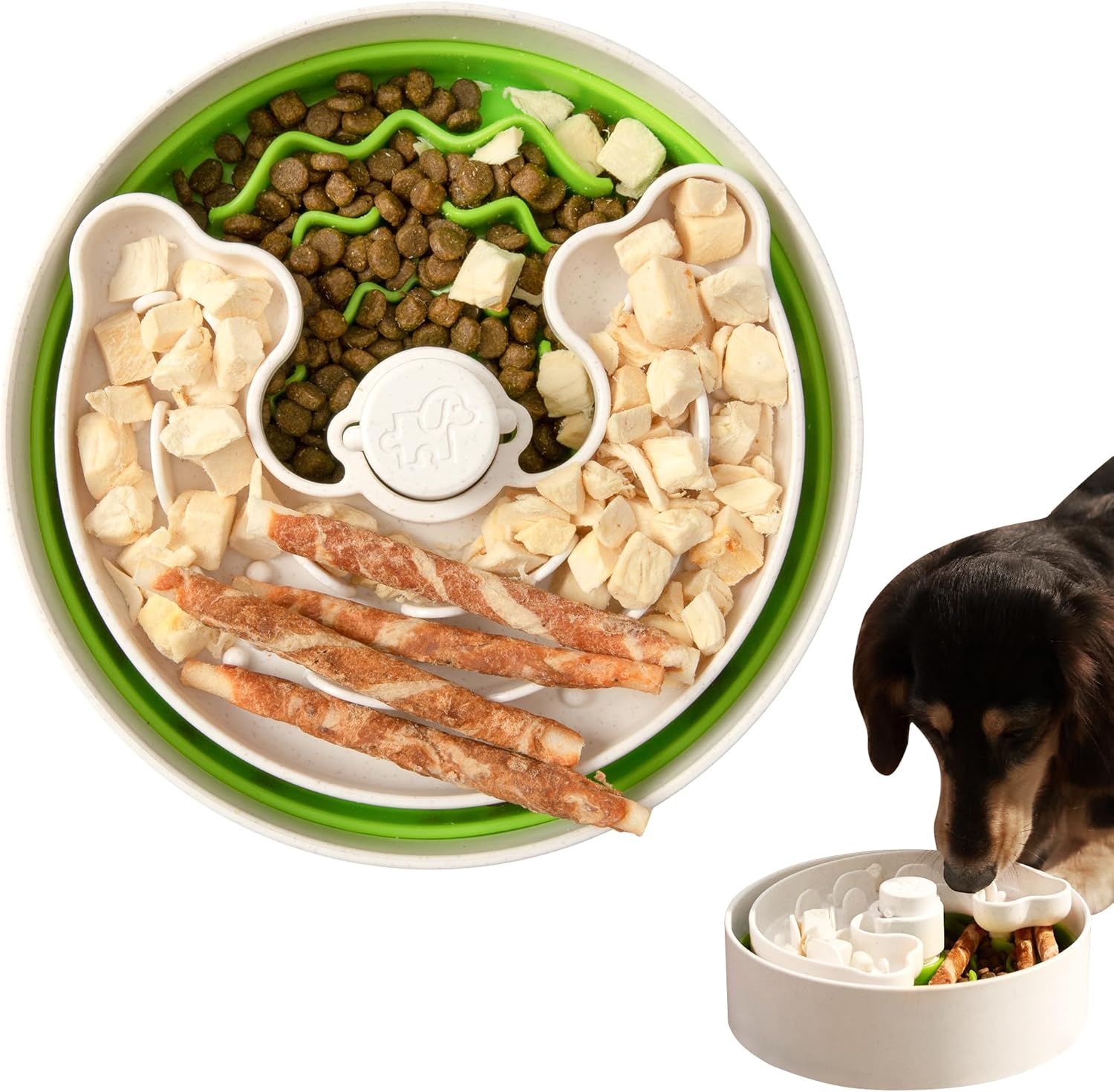 Puzzle Feeder Slow Feeder Dog Bowls, Dishwasher Safe Puppy Food Bowl, Dog Bowls for Small and Medium Dogs Less Anxiety,4 Modes,3 Detachable Parts, Adjustable Slow Feeding Speeds