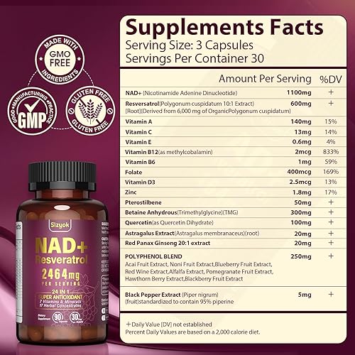 Miniatura 2 de Suplemento NAD 1100mg + Resveratrol 600mg - Cápsulas liposomales avanzadas de NAD+ con pterostilbeno y quercetina