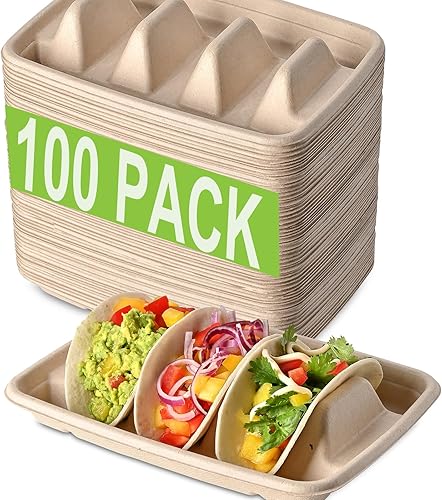 Miniatura 9 de Juego de 48 piezas de barra de tacos para una fiesta, soportes desechables para tacos, soportes de papel para tacos, soportes de tacos para 3 tacos,