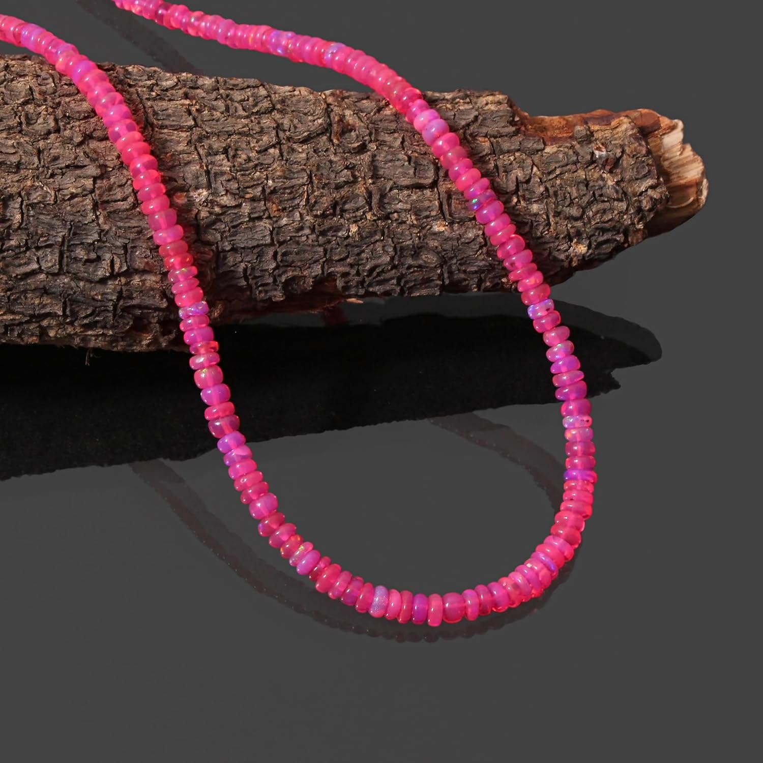 A&M GEMS & JEWELS Natural Pink Opal Gemstone Smooth Rondelle Beads Colorful Trendy Beaded Necklace for Women