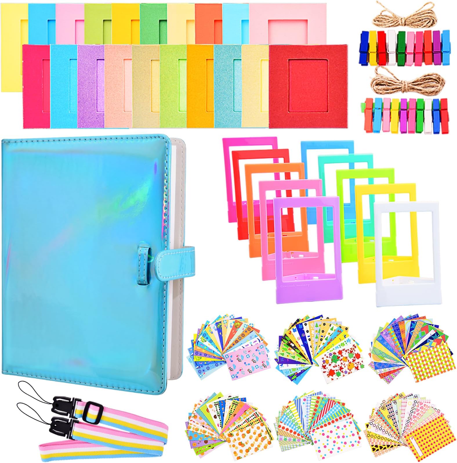 Accessories Bundle Kit Compatible with Fujifilm Instax Mini 12 11 9 8 90 70 Instant Camera, Include Album, Film Stickers, Photo Frames, Hanging Frame, Strap (Bright Blue)