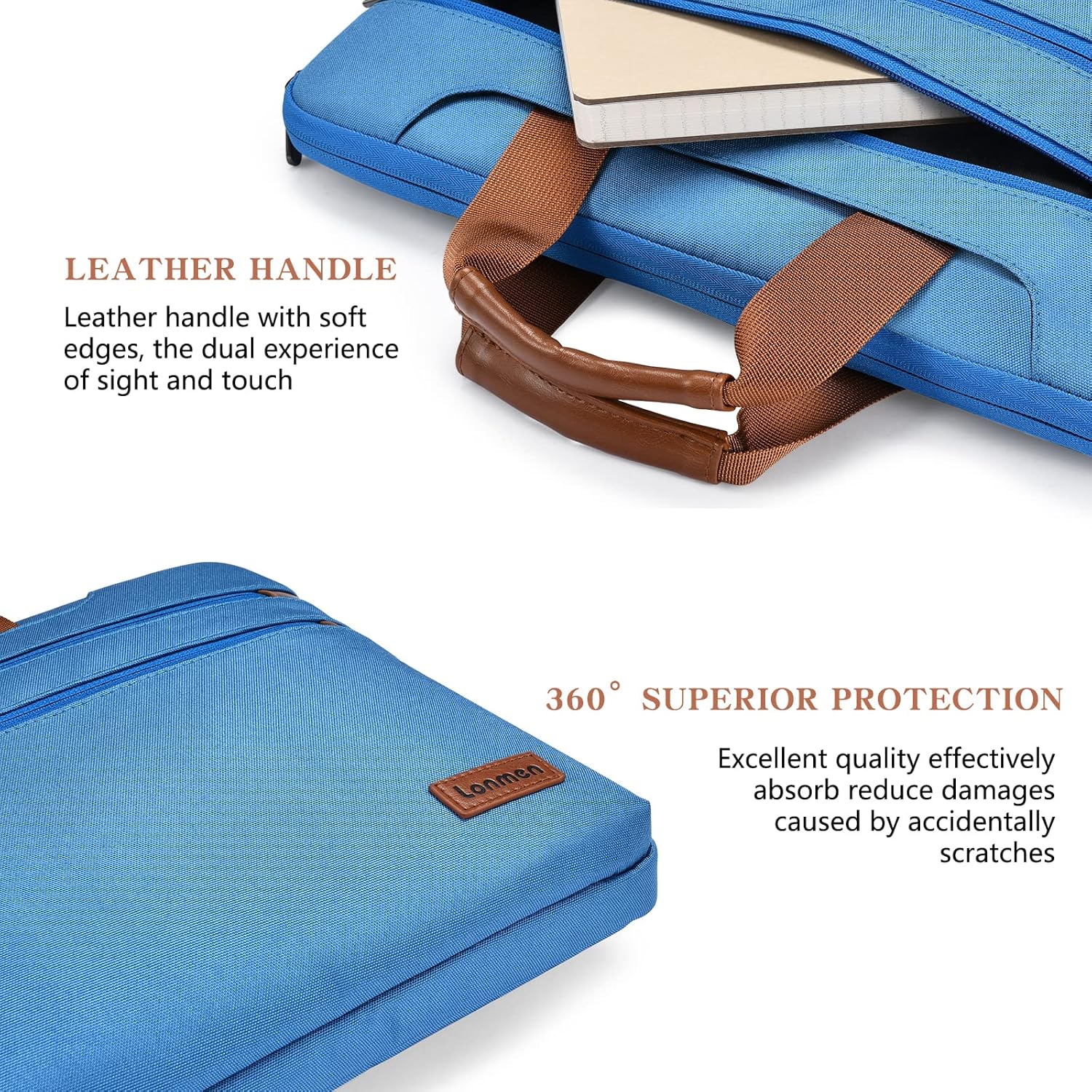 LONMEN 17.3 Inch Laptop Shoulder Bag,Computer Sleeve Carrying Case for 17.3" Lenovo IdeaPad 330 / Dell Precision 7740/7750 / HP Pavilion/Acer/MSI/ASUS (Blue) 17 - 17.3 Inch Blue image 3 of 7 B09SYQMKV1