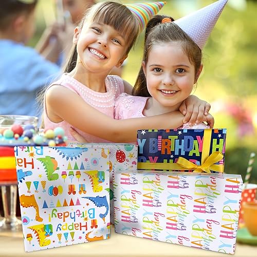 Miniatura 6 de NESCCI Papel de regalo de cumpleaños, papel de regalo de cumpleaños, rollo de papel de regalo, 17 pulgadas x 32.8 pies por rollo, colorido patrón de