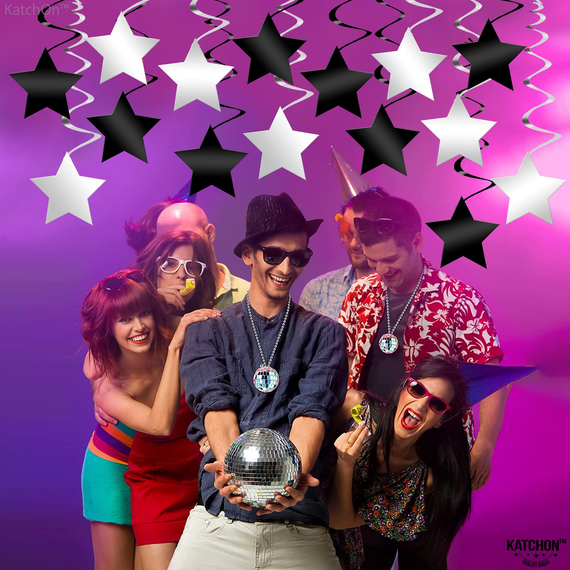 Black and Silver Star Hanging Swirls Pack of 32, No DIY Graduation