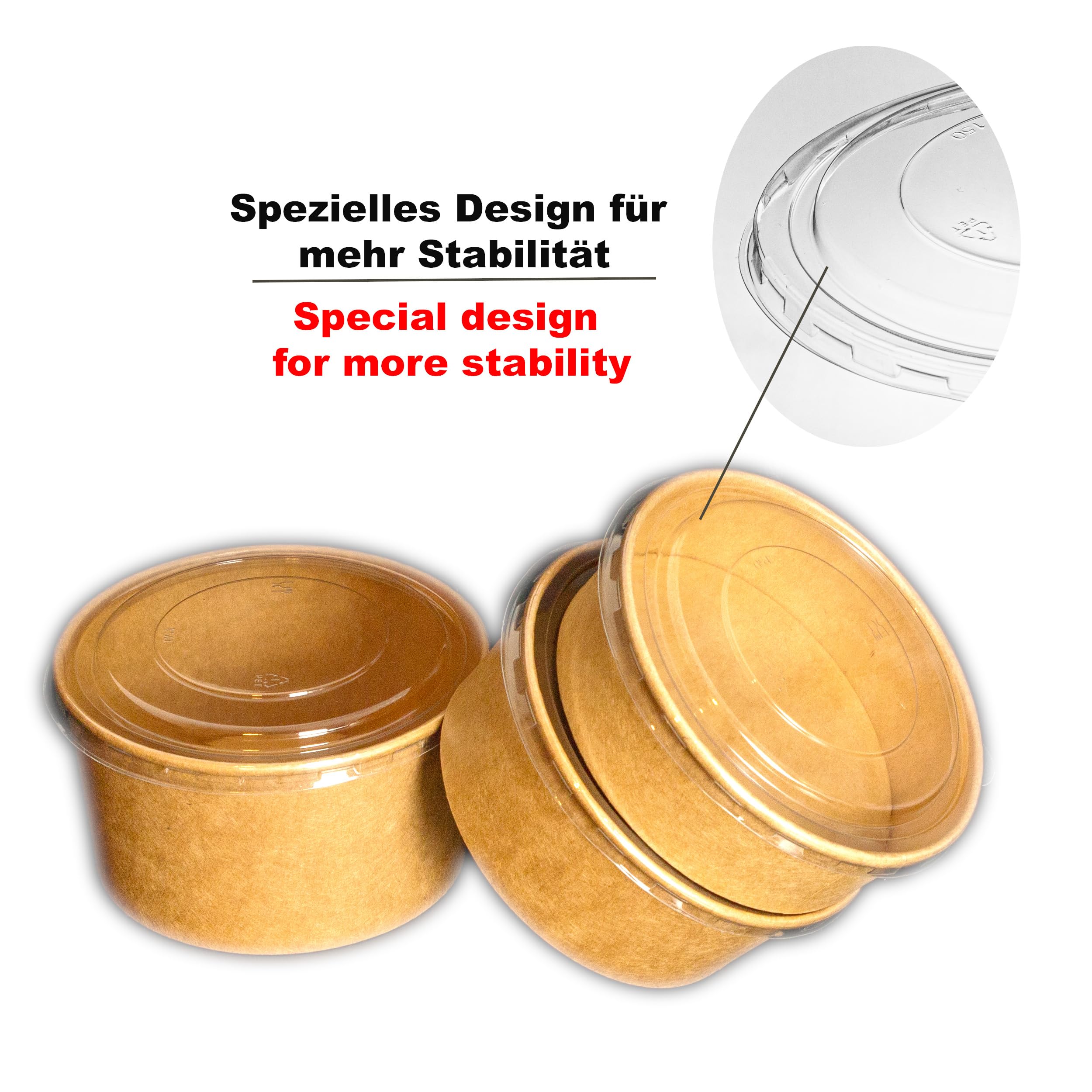 Commerline Insalatiera biologica da 1000 ml, 150 pezzi, ciotola usa e getta con coperchio, ciotola di cartone Kraft usa e getta (ciotola per insalata Bio_1000 ml, 150 pezzi)