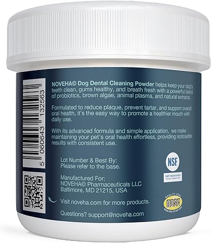 Miniatura 9 de NOVEHA Polvo dental para mascotas, cuidado bucal aprobado por veterinarios para perros y gatos, removedor de placa natural para perros, fórmula de