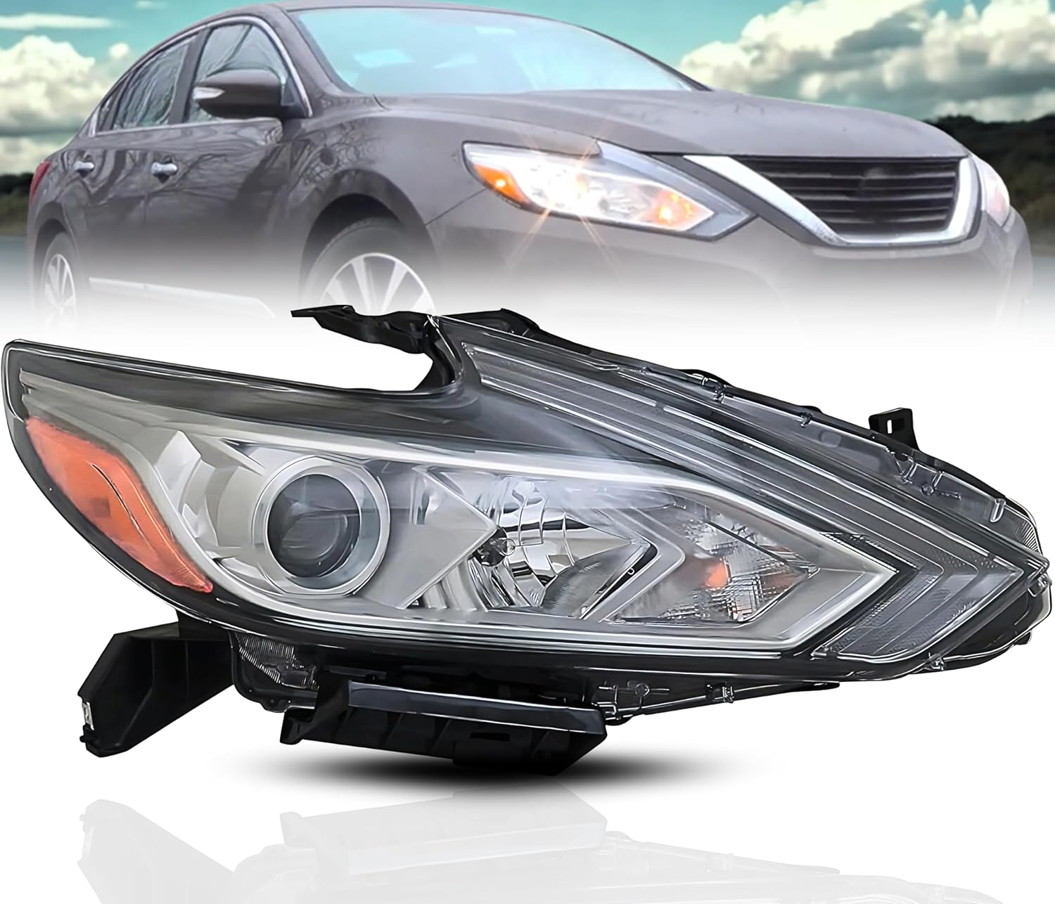 ALLIGATOR AUTO LIGHTS Headlamps Compatible with Nissan Altima 2016 2017 2018 Halogen Headlight Assembly with Bulbs DOT/SAE Compliant Right Side/Passenger Side Partslink: NI2503247 / OEM: 26010-9HS9A