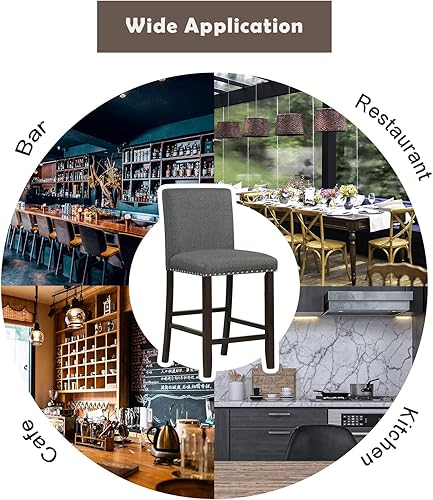 Miniatura 7 de GOFLAME Taburetes de bar tapizados, juego de 2, sillas de bar de tela de lino de 25.5 pulgadas de altura de mostrador, sillas de comedor modernas