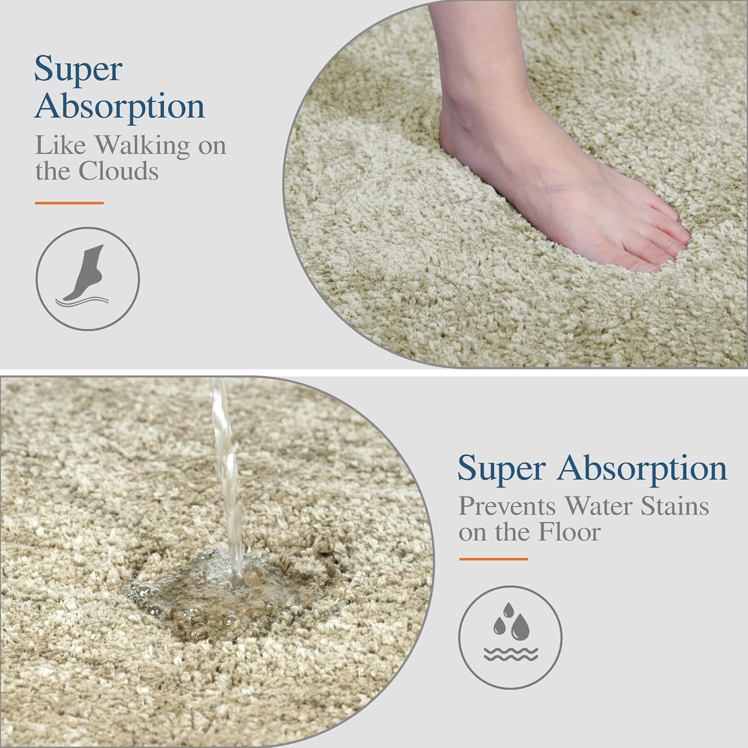 Walensee Bathroom Contour Rug (20x24, Light Tan) Non Slip Bath Mat Water Absorbent Soft Microfiber Shaggy Bathroom Mat Machine Washable Bath Rug U Shape Toilet Rug - Image 4