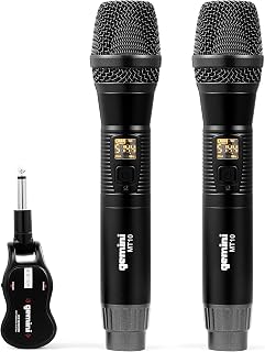 Gemini Dual Wireless Microphone UHF Handheld Rechargeable Cordless Mic System 2 Pack with Receiver for Karaoke Singing DJ Performance PA Speaker Mixer 50M Range (GMU-M200)