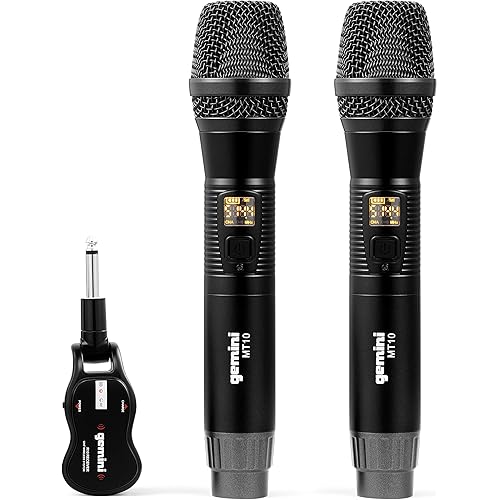 Gemini Dual Wireless Microphone UHF Handheld Rechargeable Cordless Mic System 2 Pack with Receiver for Karaoke Singing DJ Performance PA Speaker Mixer 50M Range (GMU-M200)