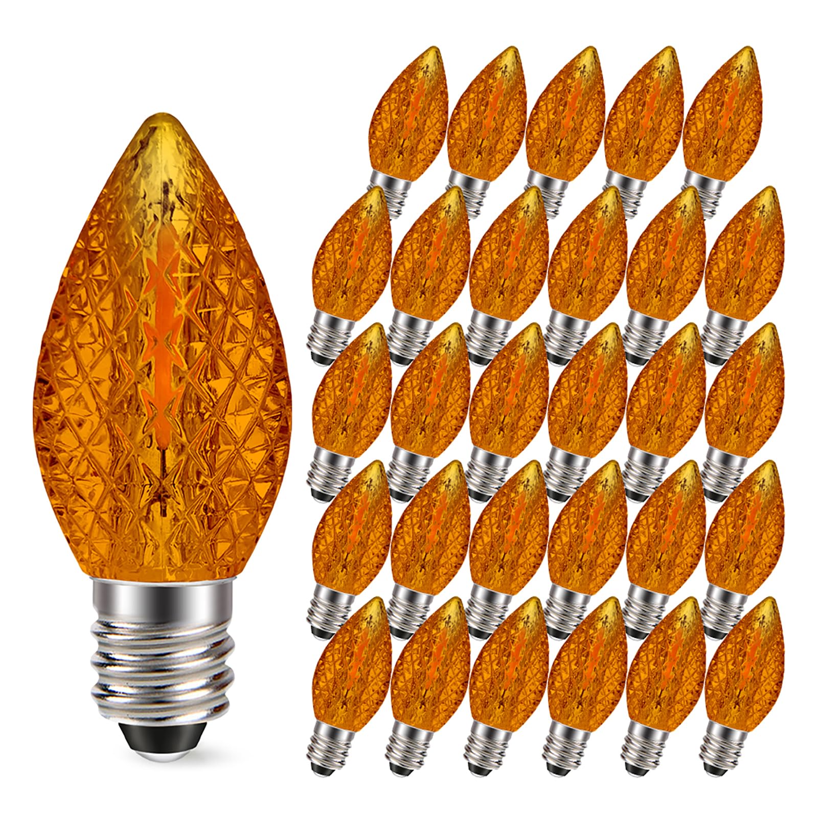 Ruiandsion 30 PCS C7 LED Christmas Orange Replacement Bulbs, 0.6W 220V E12 Candelabra Base, Shatterproof & Energy Saving LED Bulbs for Indoor Outdoor Holiday String Lights