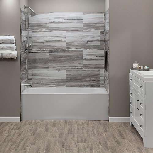 Vista 189 de Palisade Azulejos de vinilo entrelazados impermeables para salpicaduras de 22.8 x 7.31 pulgadas en mármol veneciano, sin juntas, fácil de instalar