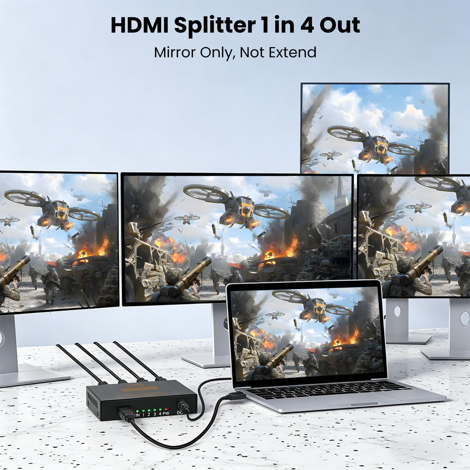 HDMI 4K Splitter HDMI Splitter 1 Entrada 4 Salidas V1.4 Powered 1x4 Puertos Caja Soporta 3D HDCP Duplicar/Espejo 4 Pantalla para Box PS4 PS3 BLU-Ray HDTV STB DVD Proyector