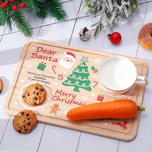 Miniatura 4 de Plato de madera de Papá Noel – Bandeja rectangular para leche y galletas de Nochebuena para suministros de decoración de Navidad