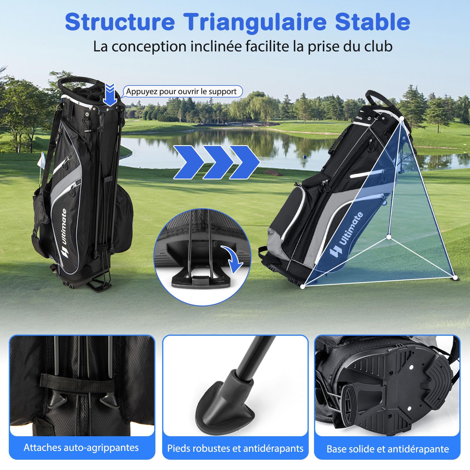 GOPLUS Sac de Golf avec Support à 14 Compartiments, Sac de Golf Trépied avec Double Bretelles, 6 Poches zippées, Sac Isotherme, Housse de Pluie, Sac de Golf Portable pour Hommes et Femmes