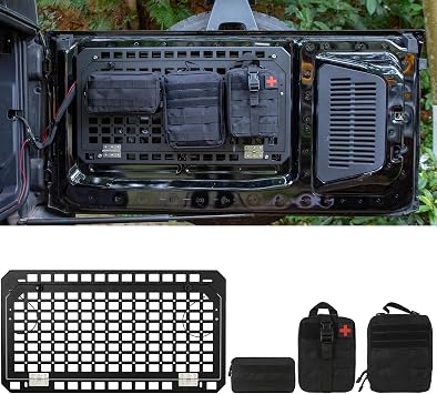 Bronco Tailgate Table Foldable Rear Cargo Shelf with 3 Pouch,Bronco Tailgate Tactical Molle Panel Compatible with Ford Bronco 2021-2023Aluminium Alloy, Black