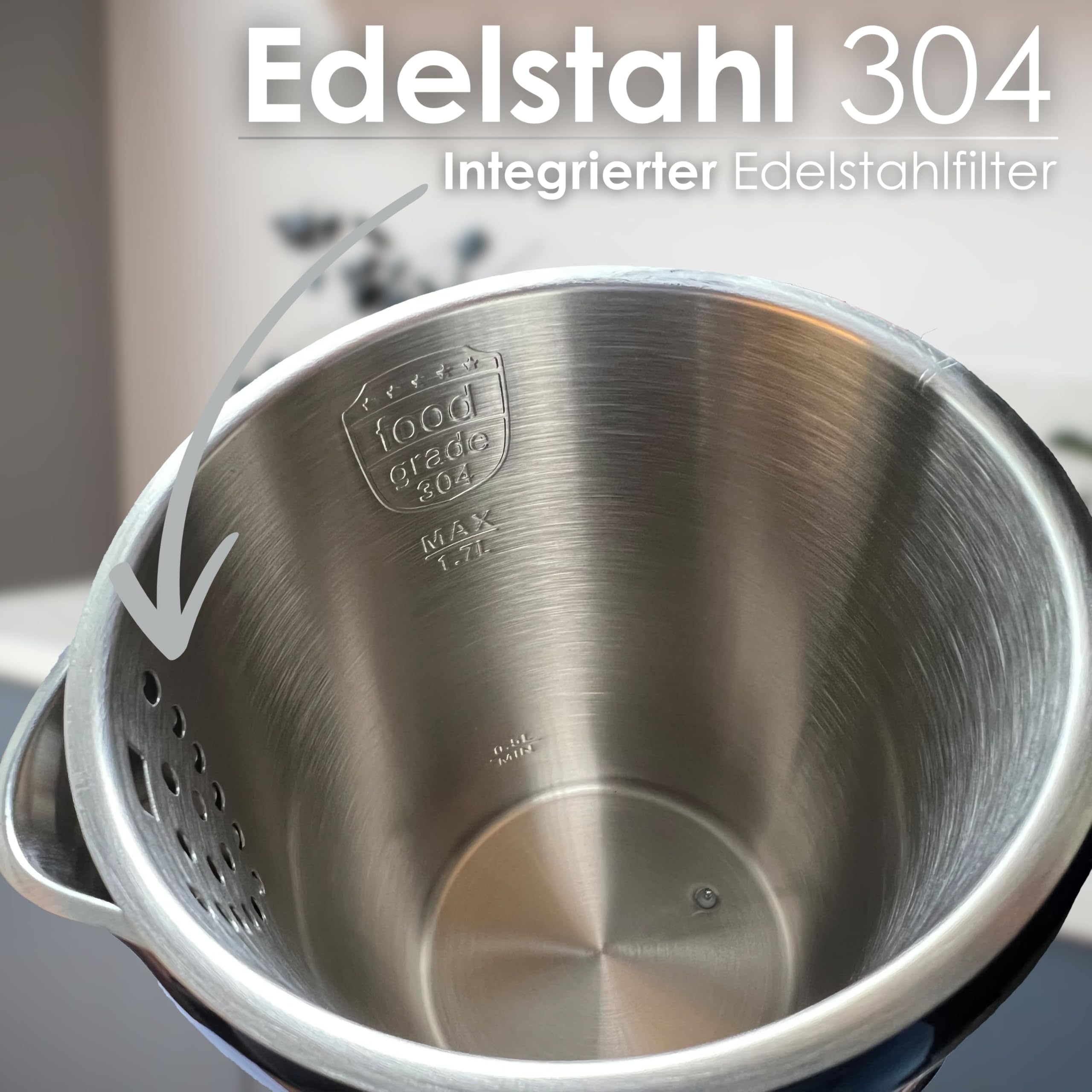 Wasserkocher Edelstahl mit Temperatureinstellung (40°C-100°C) 1,7 Liter 2200 Watt Teekocher 100% BPA FREI Warmhaltefunktion LED Display mit Temperaturwahl Wasser Kocher Water Kettle (Silk Schwarz)