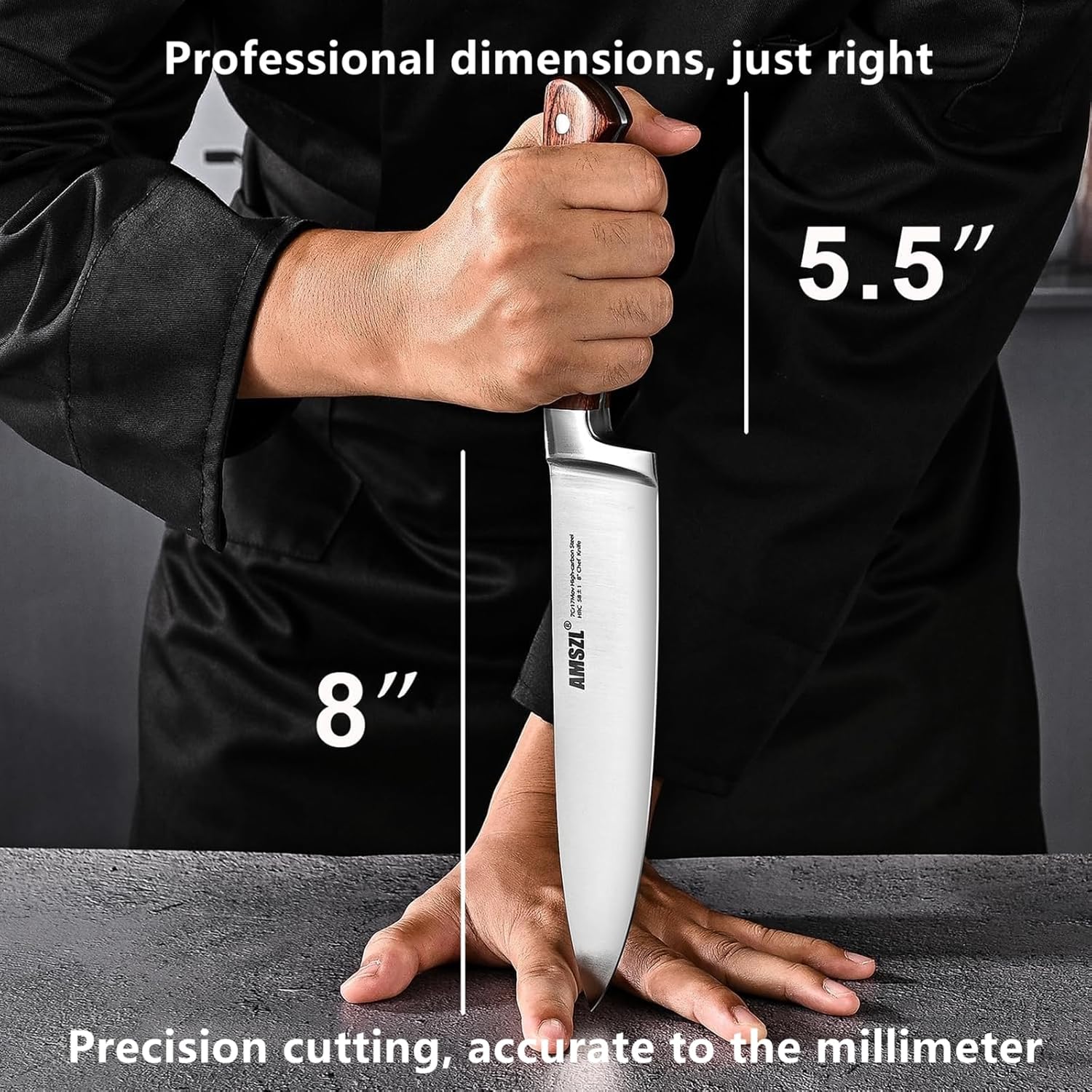 Chef Knife 8 Inch – Professional Kitchen Knife, Ultra Sharp German High-Carbon Stainless Steel, Full Tang Ergonomic Pakkawood Handle, Ideal for Slicing Meat Dicing Vegetables