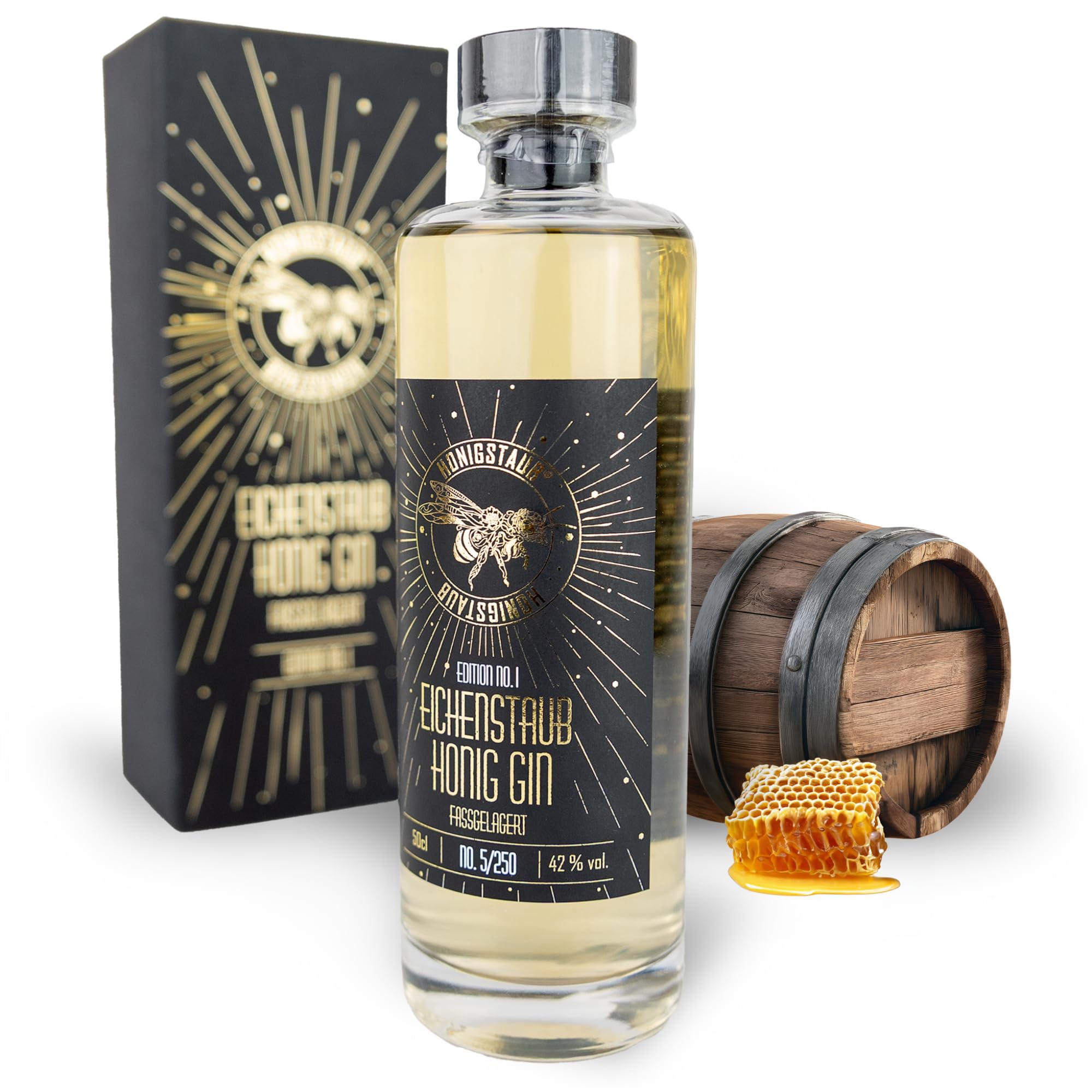 Eichenstaub Honig-Gin - Limitiert und fassgelagert - Exklusiv in 250 Flaschen (50cl) abgefüllt - das einzigartige Geschenk-Set für Sammler und Liebhaber in einer hochwertigen Magnetbox präsentiert