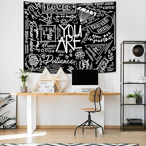 Miniatura 3 de Fungarth Quote You Are - Tapiz para niños positivos para el aula, tapices para colgar en la pared, inspirador, motivacional, blanco y negro, tapiz