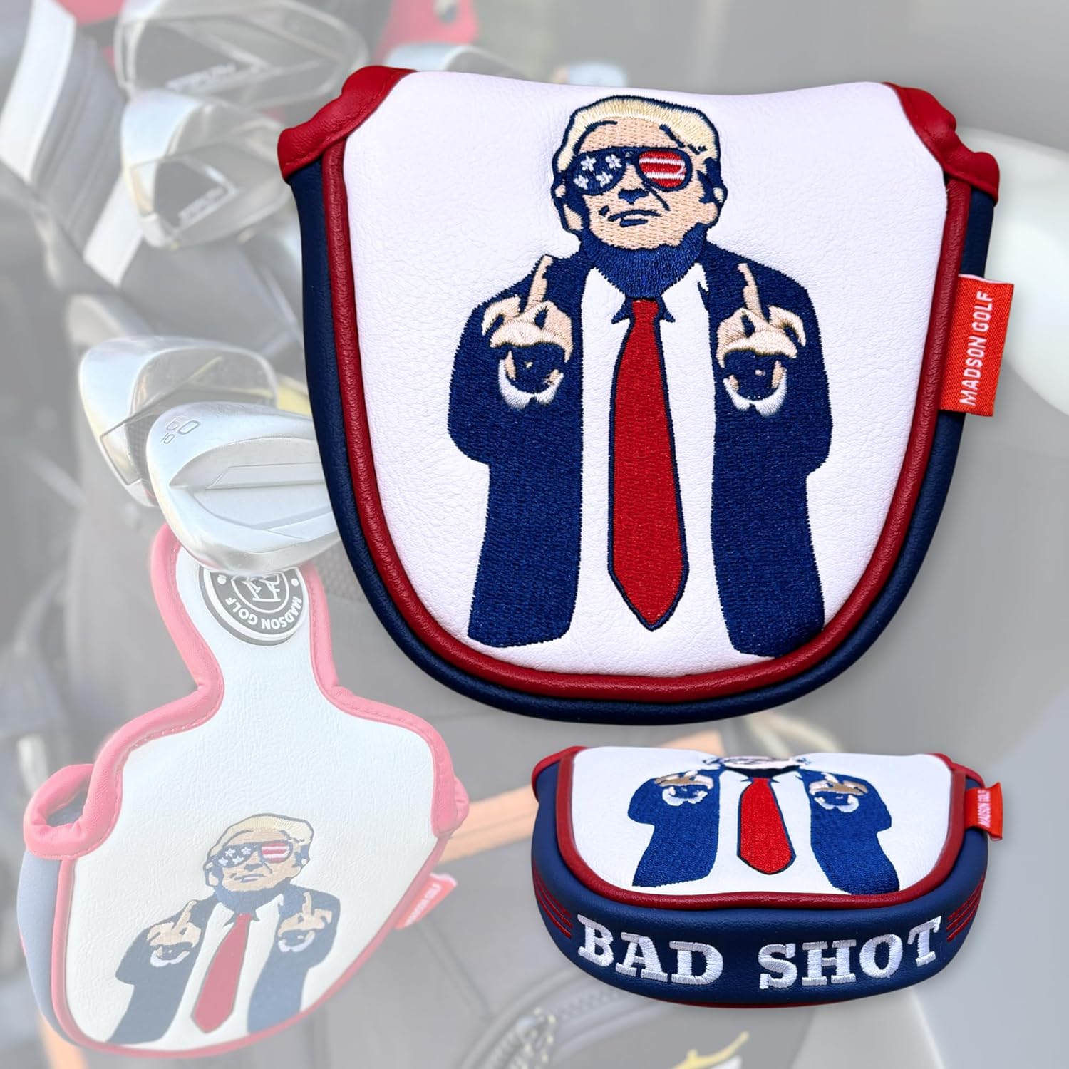 The Original USA Funny Golf Head Covers Trump Bad Shot Driver Fairway Wood Putter Headcover with Madson Golf Cart Magnet for securing Golf Head Cover, Donald Trump Merchandise, Dad Gifts for Birthday