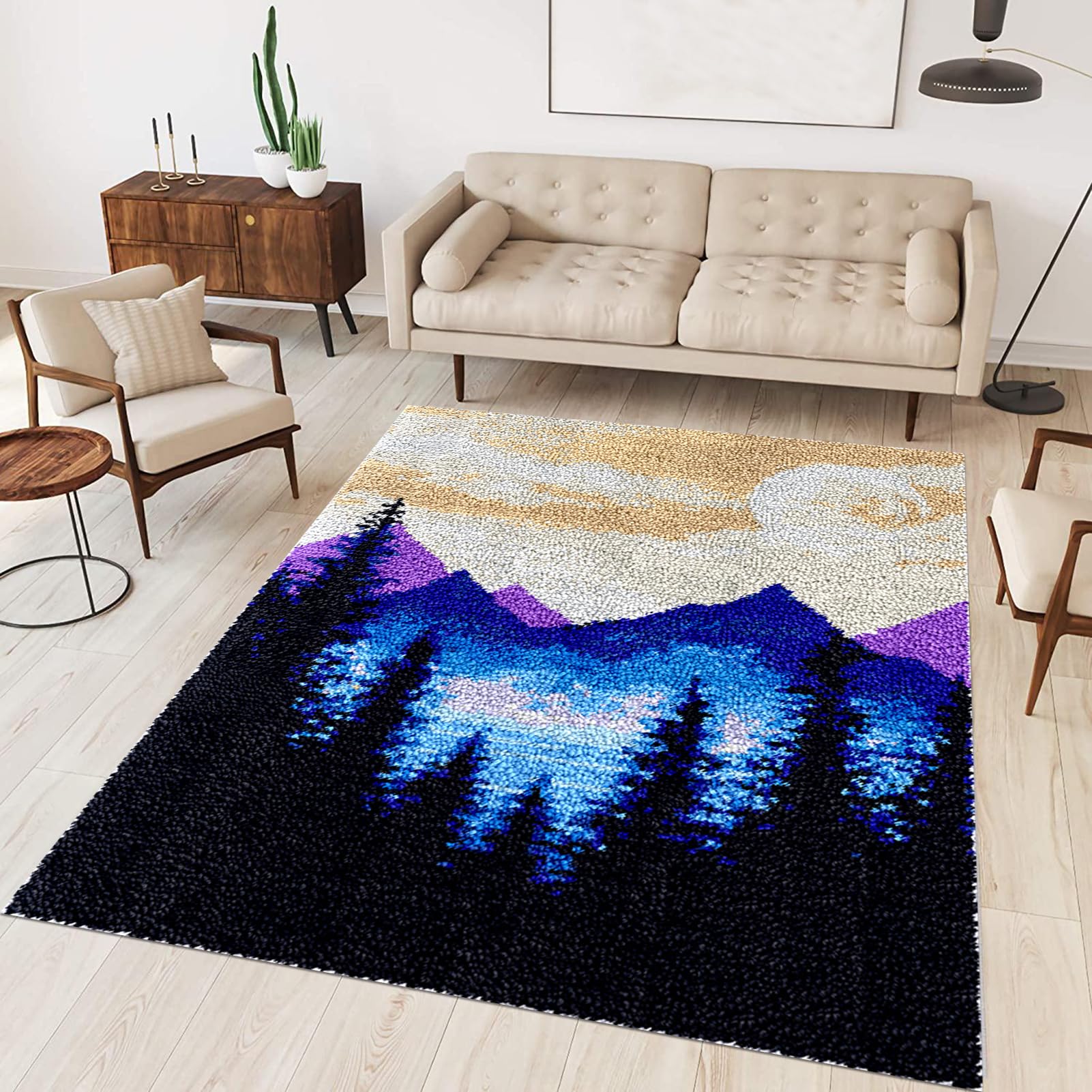 Tehocwiz Large Latch Hook Kits for Adults 130x150 cm Latch Hook Rug Kits Rug Making Kit for Adults Printed Color Canvas Crocheting Crafts Embroidery for Beginners — image 1