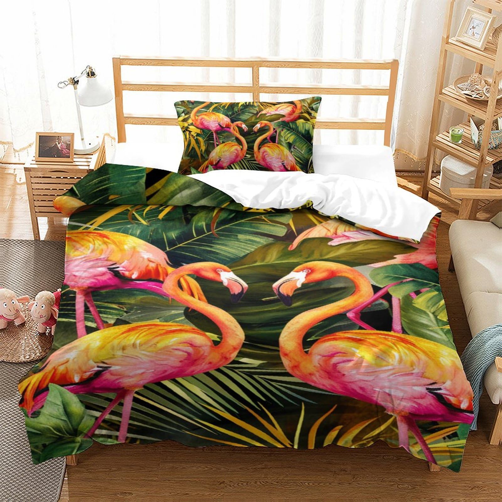 Housse de couette flamants roses zippée pour lit enfant sans repassage