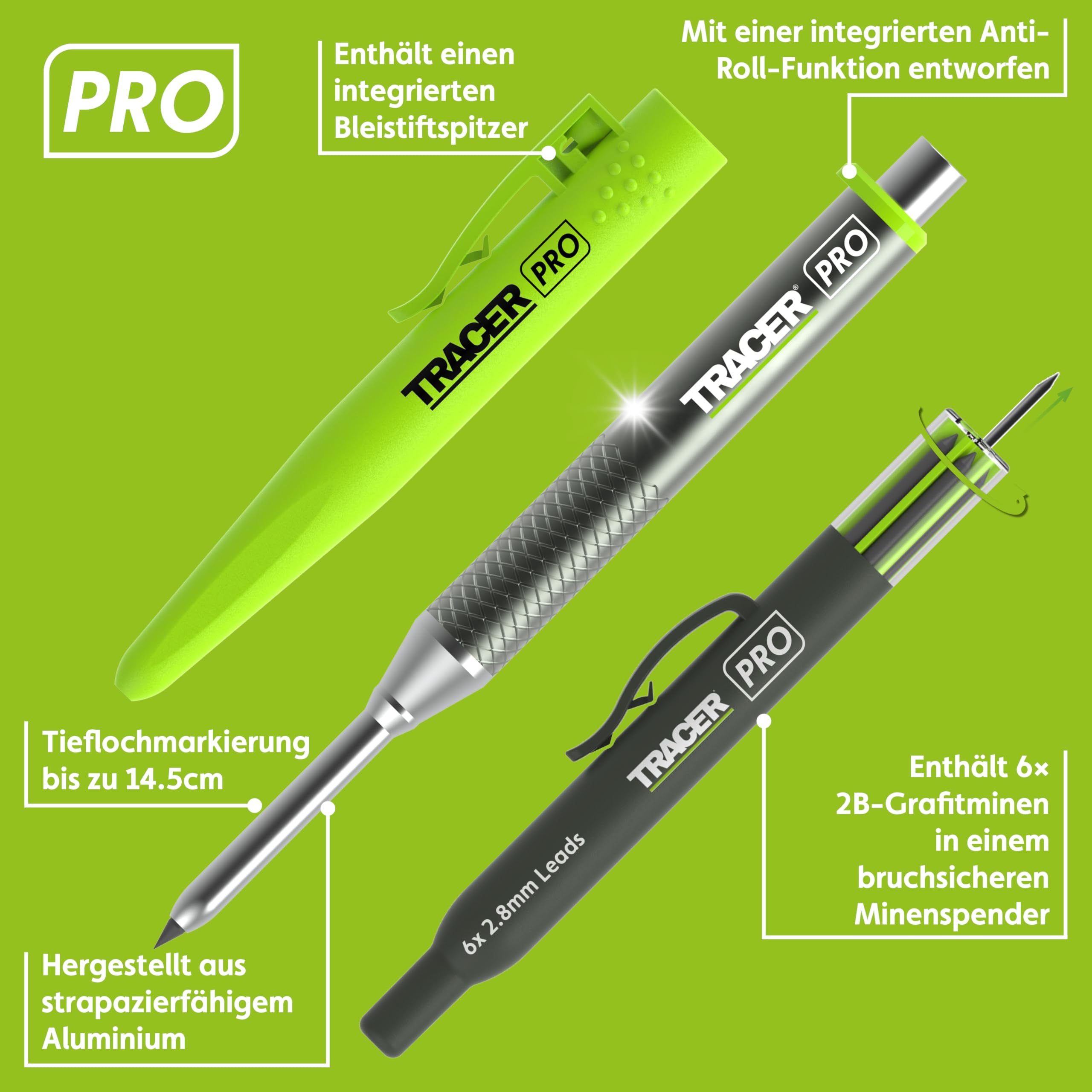 Tracer Pro Series Tieflochmarker AMK1-PRO Aluminium Baustift 145 mm