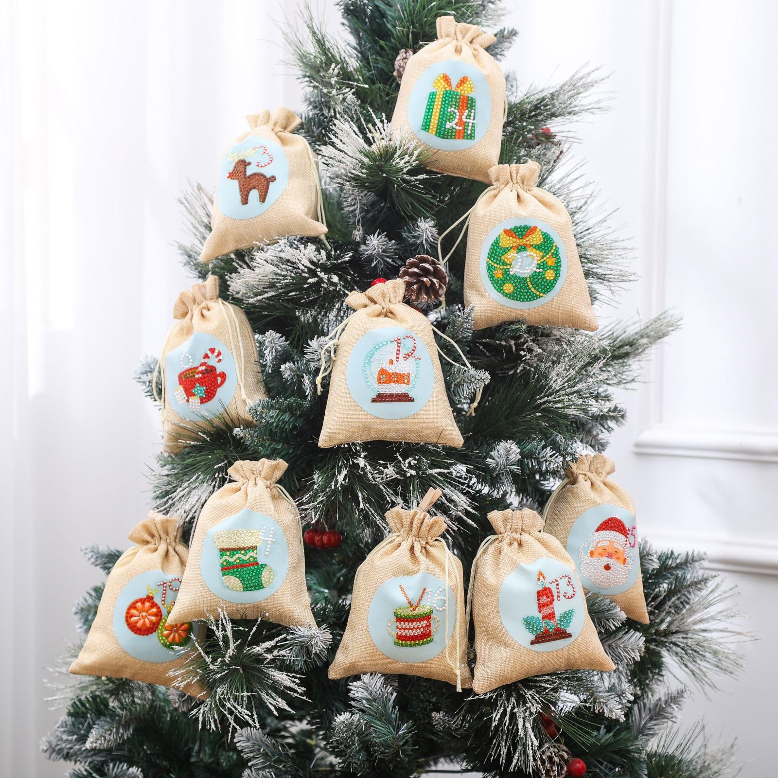 24 Adventskalender Tüten zum Befüllen Jutesäckchen, 24 Jutesäckchen Adventskalender zum Befüllen Stoff, Weihnachtssüßigkeitsbeutel, Geschenkbeutel 15x20 cm-Weihnachts-Süßigkeitentüte