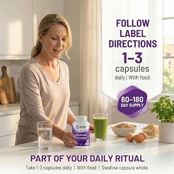 AOR Advanced B Complex 180 Vegetarian Capsules, 60-180 Day Supply, Full-Spectrum Vitamin B for Sustained Daily Vitality & Clarity