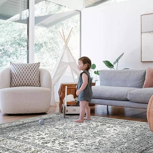 Miniatura 5 de Lahome Alfombras lavables de 5 x 7 pies, color gris, para sala de estar, alfombra ultra suave para dormitorio, pelo bajo, antideslizante, alfombra