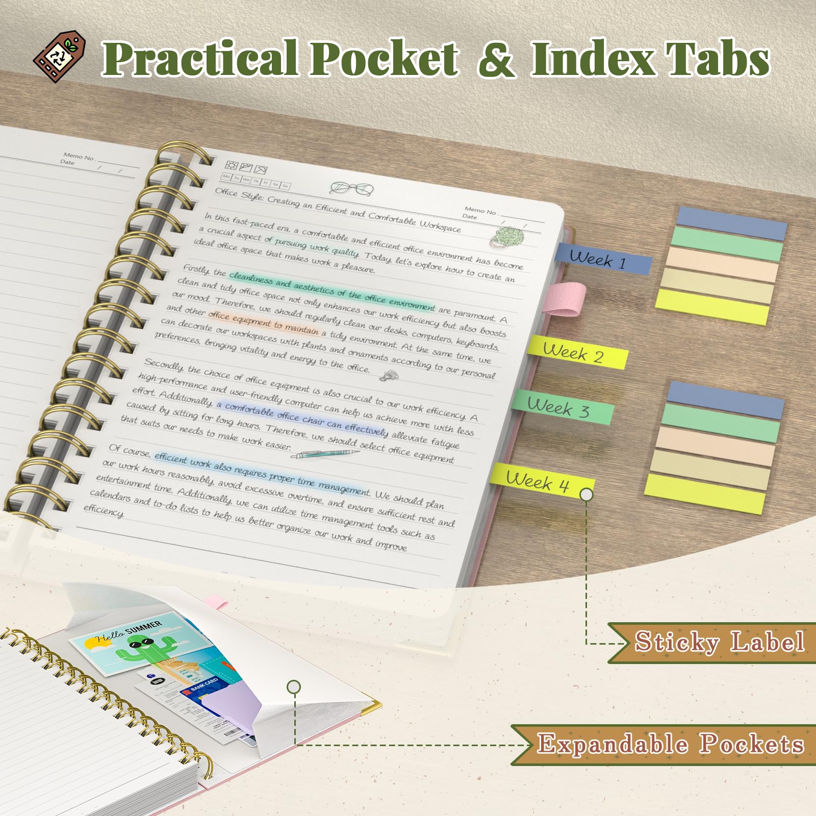 Smarpau Notitieboek B5, PVC Gelinieerd Dagboek, spiraal-notitieboeken, 320 vellen/160 pagina's, 100 g/m², dik papier, gelinieerd notitieboeken voor volwassenen, werk, schrijven, notities, leren