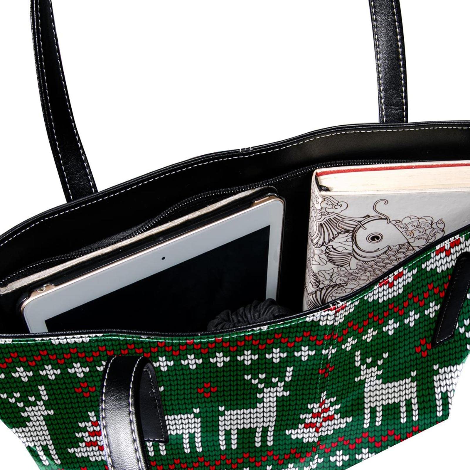 Bolsa de mano personalizada con cremallera, bolsas de hombro casuales para uso diario, trabajo, escuela, Navidad, alce, ciervo, árbol, patrón de punto verde, Varios colores