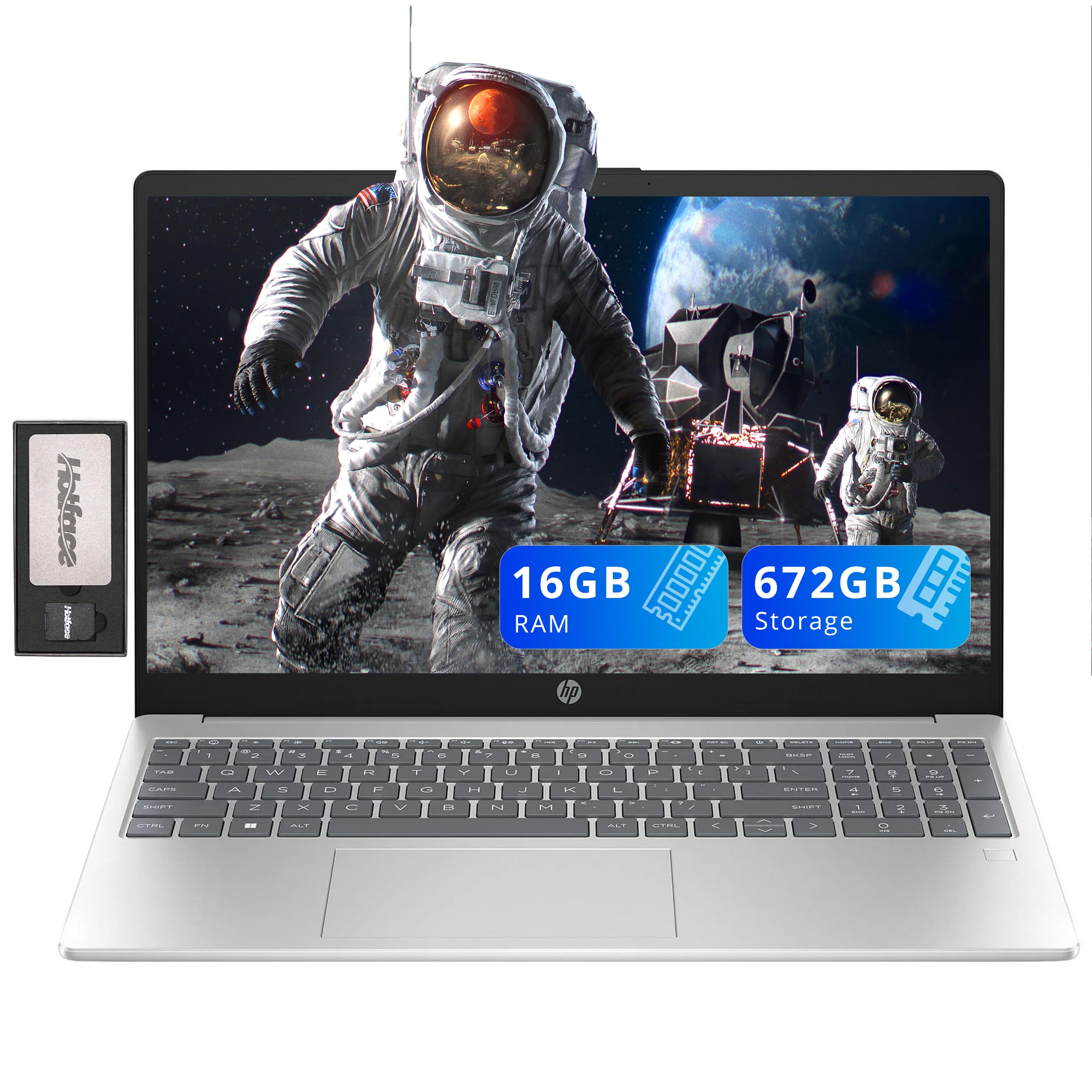 HP 15.6" FHD Anti-Glare Laptop, Intel i3-N305, 16GB RAM, 672GB Storage(512GB SSD+160GB Docking Station Set), Intel UHD Graphics, Fingerprint Reader, Num Pad, HD Camera, Wi-Fi 6, Win 11, Silver