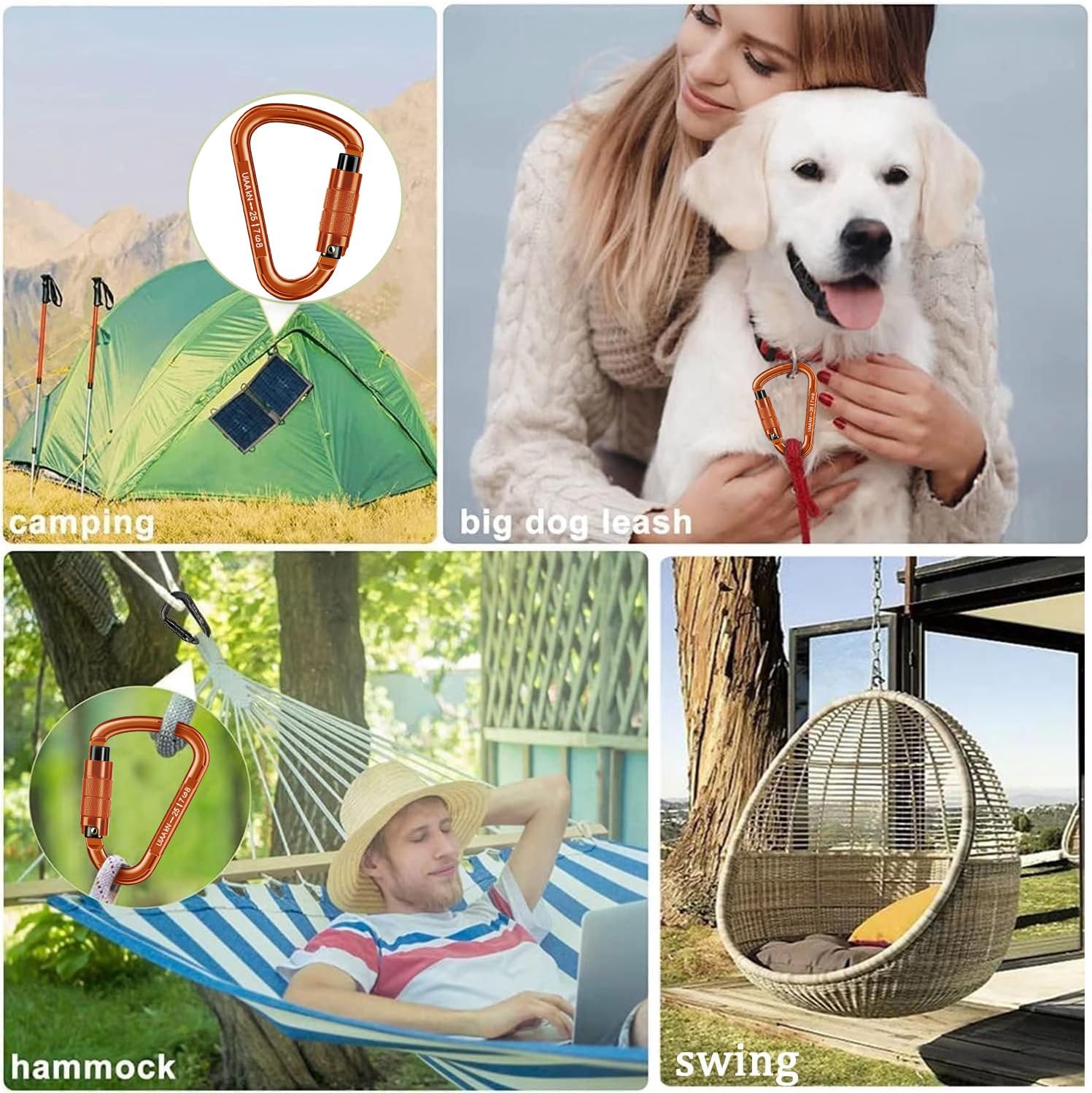 Auto-Lock-Karabiner, robuster Karabiner, 25 kN, UIAA-zertifizierter Kletterkarabiner, Kletterausrüstung, Sicherheitskarabiner für Abseilen, Hängematten, Rettung, Hundeleine, Schaukel