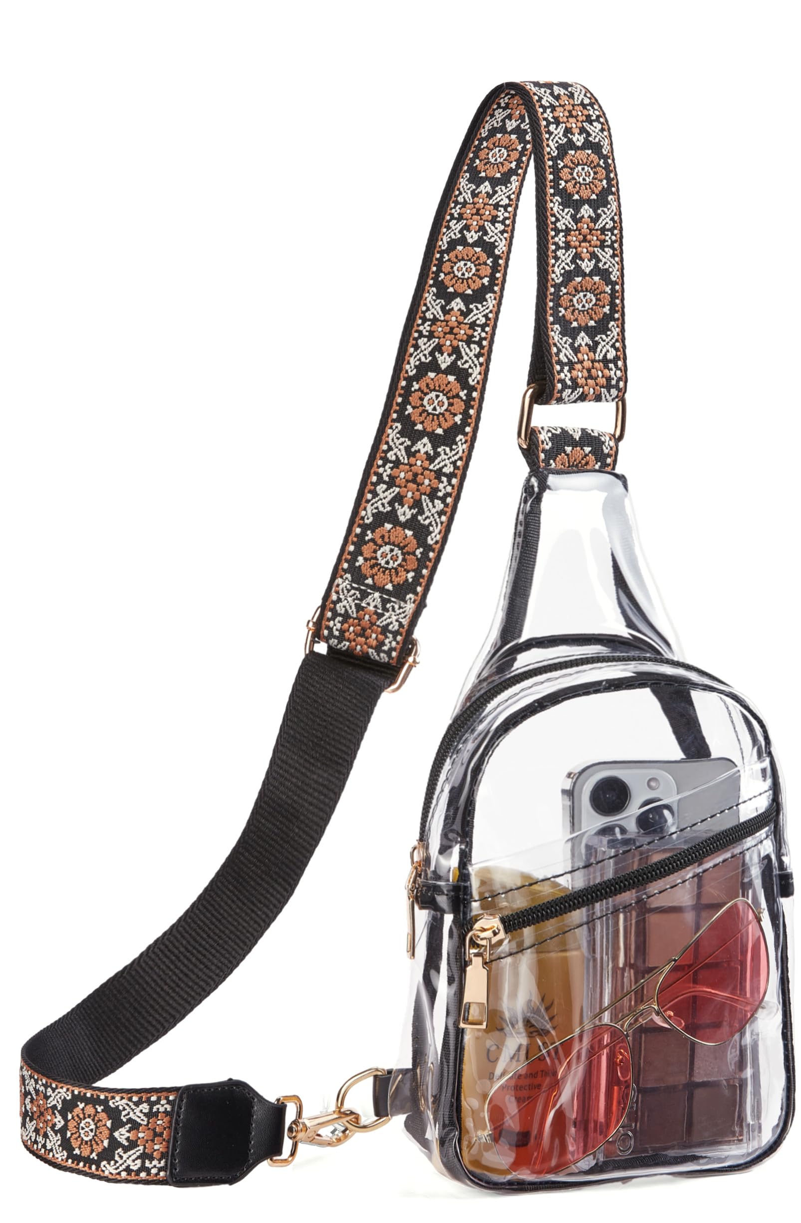 Telena Clear Sling Bag Fanny Pack Stadium Approved Clear Crossbody Bag Purses for Women Transparent Chest Bag with Adjustable Strap Clear Black