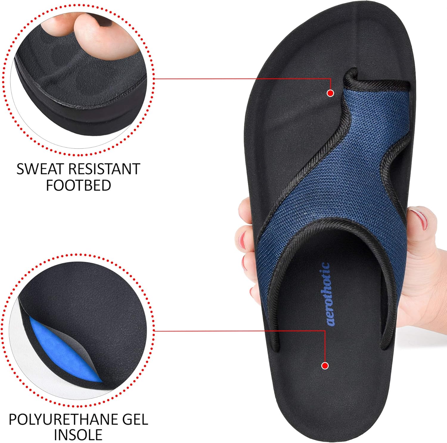 AEROTHOTIC Women's Enhalus Arch Support Thong Sandals 6 Aster Navy