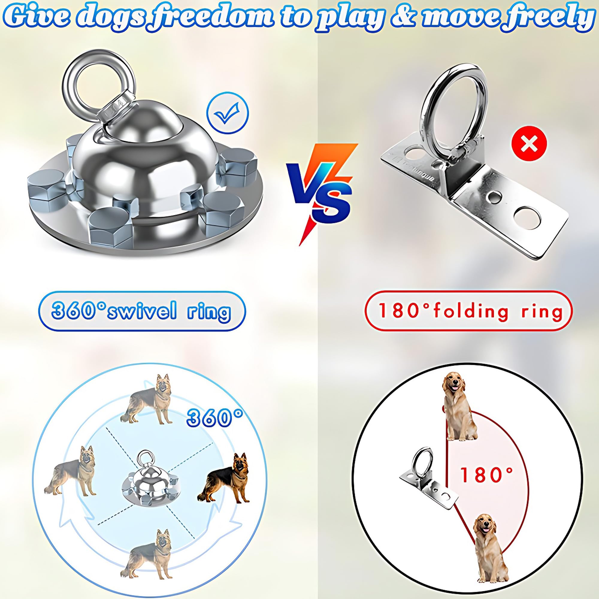 Boulon Antirouille Robuste Pivotant à 360 °, Chaîne d'Ancrage Pour Chien Et Chat, Ensemble De Fixation De Piquet De Sol Extérieur, Assorti De 6 Clous Longs, Sécurité Solide, Pour Extérieur, Cour