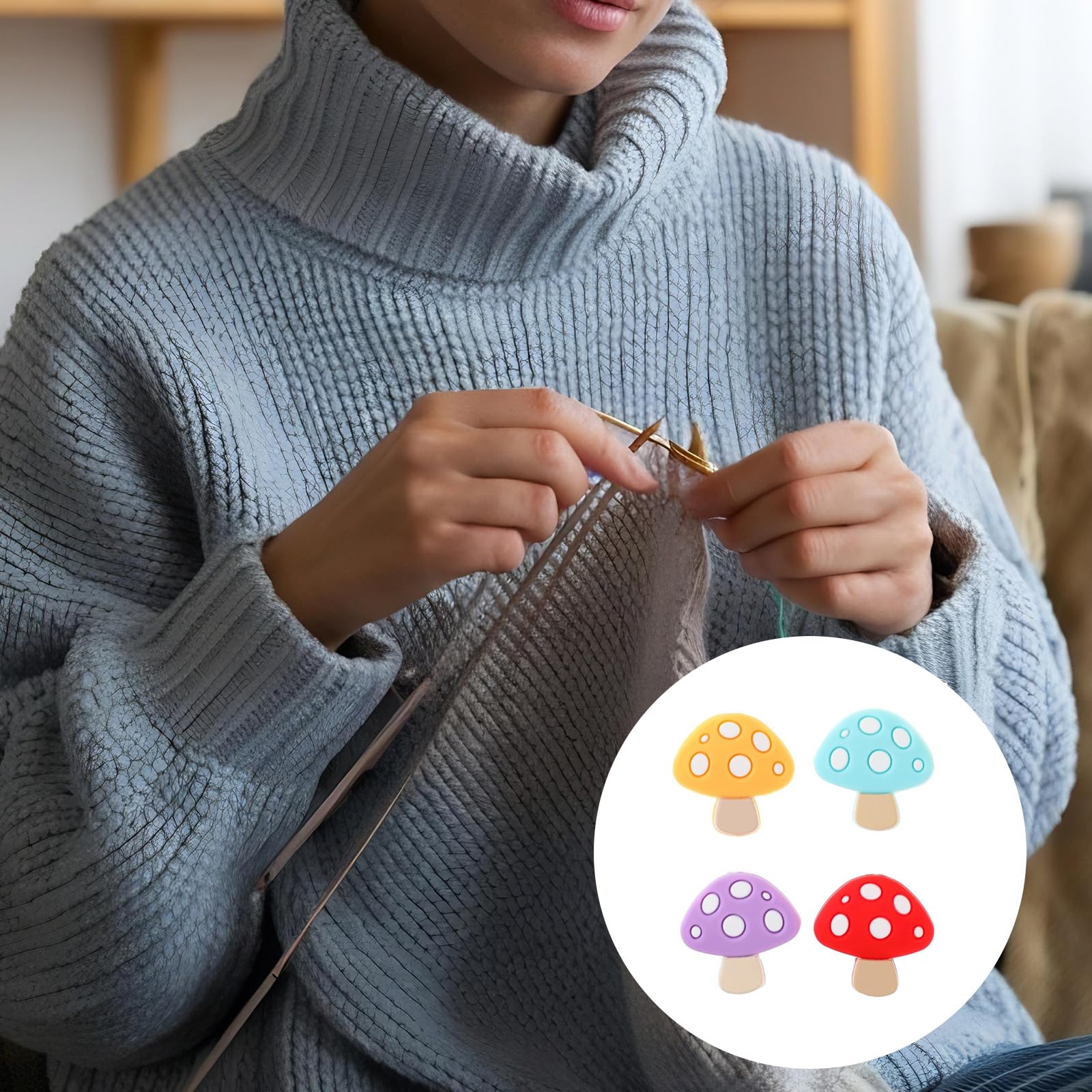 TIESOME 12 Stück Stricknadel-Stopper, Pilz-Silikon-Nadelspitzenschutz, bunte Stricknadel-Endkappen, Maschenhalter für Anfänger, Basteln, DIY