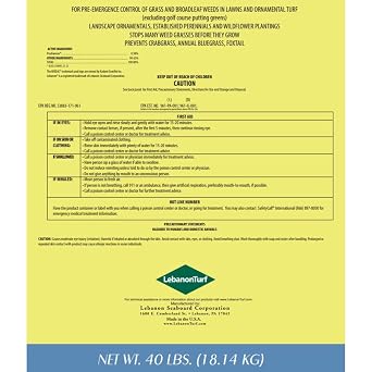 Lebanon Prodiamine 0.58G Crabgrass Preventer 40 lb. Bag | Covers 20,000 sq. ft. with Biodac carrier. Can be used on turf and existing trees, shrubs and flowers