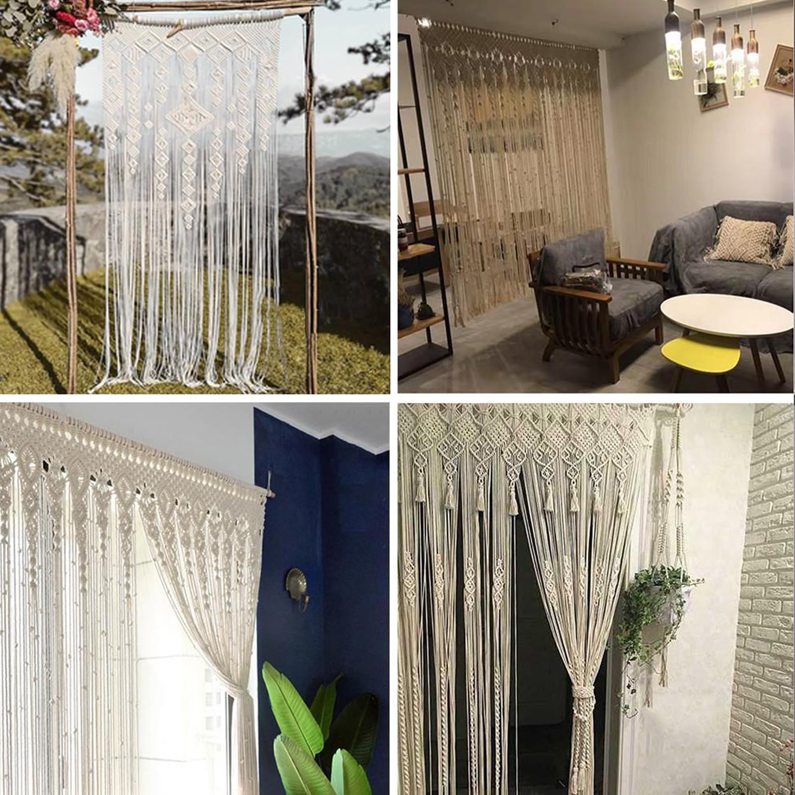 Cortinas de macramé bohemio, cortinas de ventana de tapicería tejida, cortina de boda, tapiz colgante de pared, decoración de pared tejida para sala de estar, dormitorio, fiesta de boda (A)