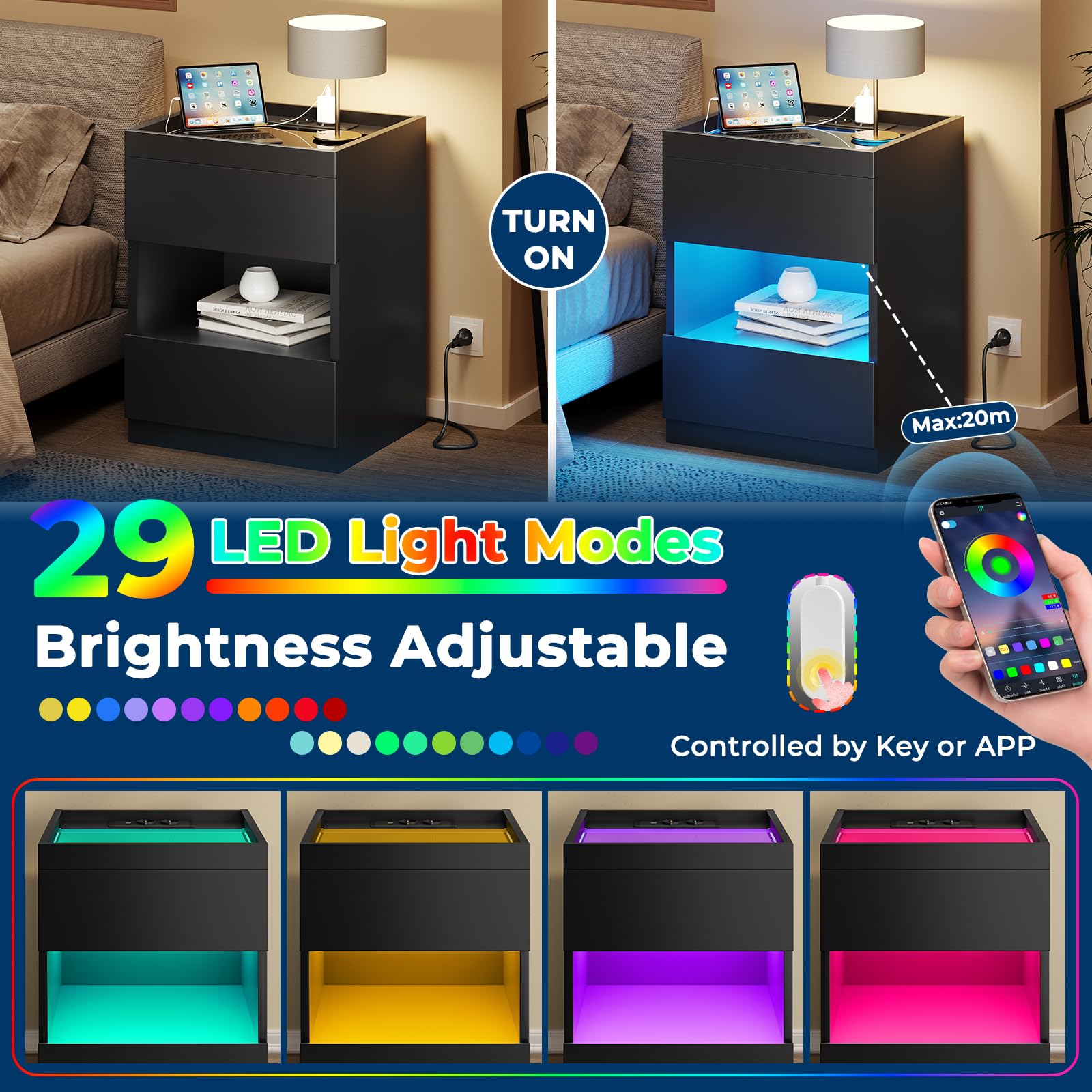 Coodini caera da letto oderni con luce 16 colori LED, Coodini con
