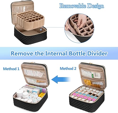 Miniatura 3 de YARWO Organizador de botellas de píldoras para 36 botellas (menos de 3.7 pulgadas de alto), bolsa de medicina de doble capa con divisores extraíbles