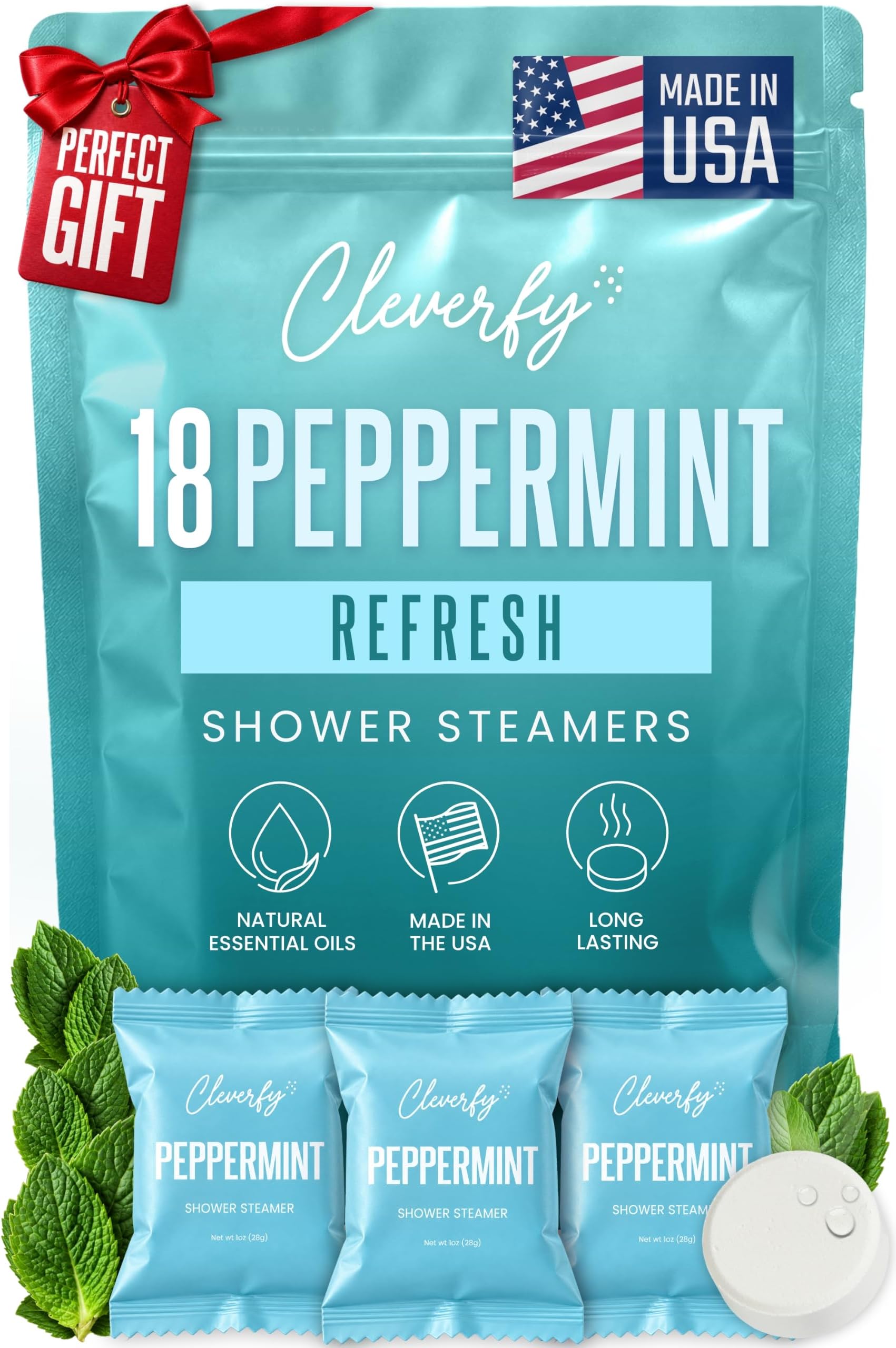 Cleverfy Peppermint Shower Steamers, Aromatherapy Gifts for Men, 18 Tablets