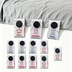 Pacote com 9 etiquetas de lençol de cama, etiquetas de lençol para cama, suportes de lençol para etiquetas, prendedores de lençol de cama coloridas etiquetas de encaixe para king, casal e Queen