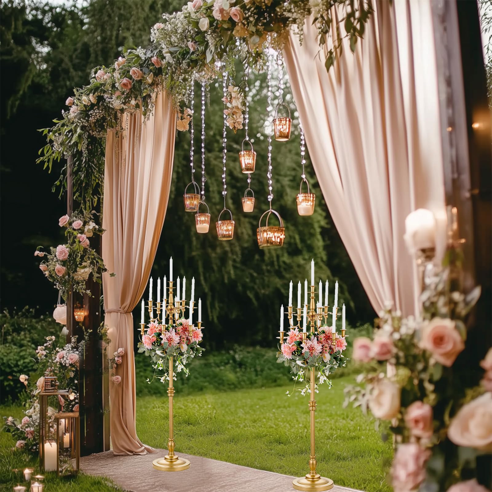 Sziqiqi Candelabros Dorados Lote de 2, de pie Alto, 13 Brazos, 130 cm | Candelabros Vintage de Metal para Velas Regalo, Montaje Sencillo con Instrucciones, Portavelas para Boda, Navidad, Eventos