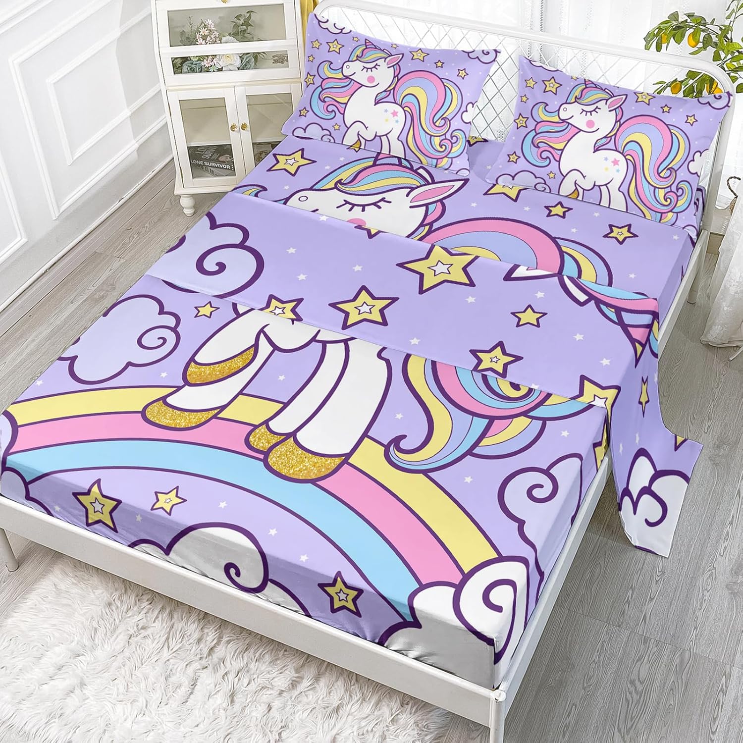 Axolotl Unicorn Kids Sheet Set Twin,Cute Unicorn Sheets Set