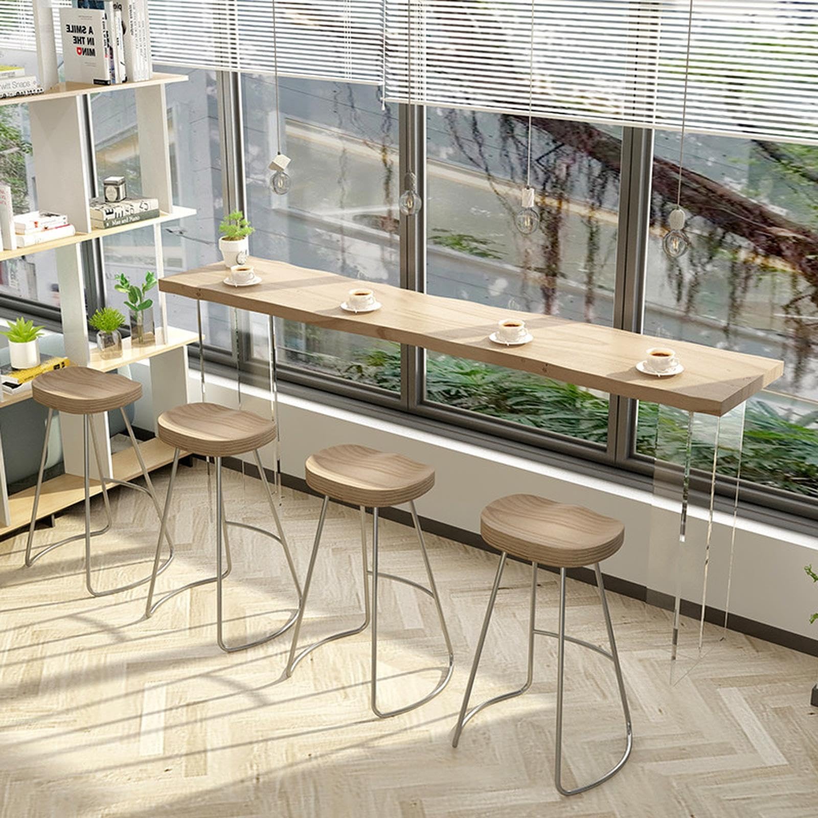 Table de Bar en Bois Massif avec Pieds en Acrylique Transparent